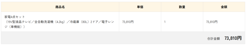 かして!どっとこむの中古家電4点セット(2年契約・テレビ付き)の料金